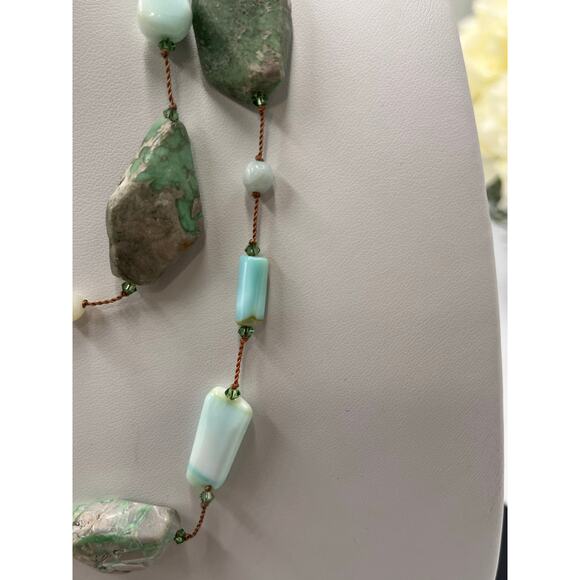 Margo Morrison Peruvian Opal, Variscite Swarovski Crystal 925 Necklace 35” New - Picture 4 of 14